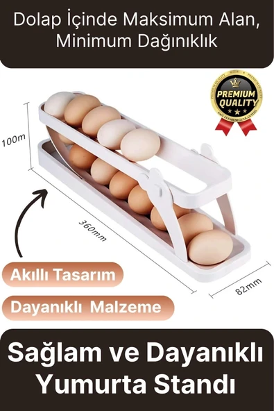 Premium Yer Tasarruflu Saklama Kabı Organizeri Plastik 2 Katlı Otomatik Buzdolabı Yumurta Standı - 1