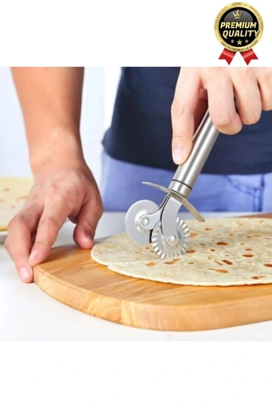 Premium Seri Paslanmaz Çelik Keskin Şekillendirici Kesici Çift Başlıklı Pizza Mantı Hamur Bıçağı - 3