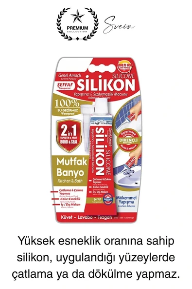 Premium 40 gr Üniversal Sızdırmaz Şeffaf Tüp Silikon Mutfak Banyo Küvet Kenarı Elastik İzolasyon - 4