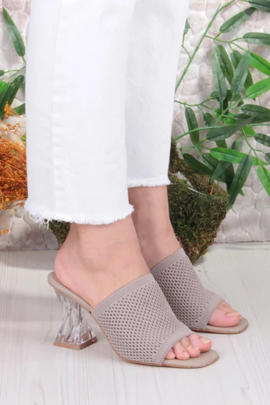 Fort 6396 Dantel Örgülü Şeffaf Topuklu Kadın Terlik - Resim 10