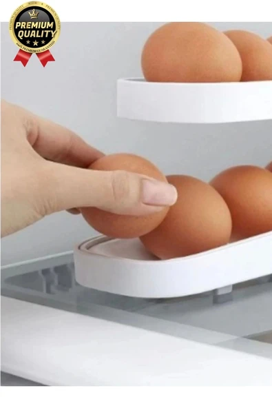 Premium Yer Tasarruflu Saklama Kabı Organizeri Plastik 2 Katlı Otomatik Buzdolabı Yumurta Standı - 5