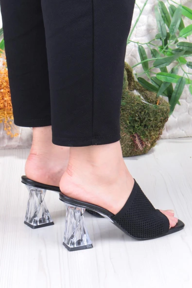 Fort 6396 Dantel Örgülü Şeffaf Topuklu Kadın Terlik - Resim 4