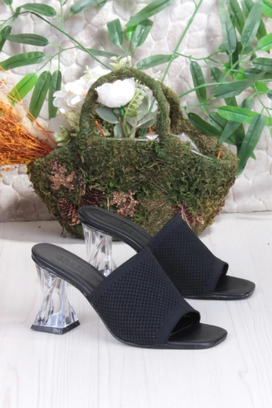 Fort 6396 Dantel Örgülü Şeffaf Topuklu Kadın Terlik - Resim 5