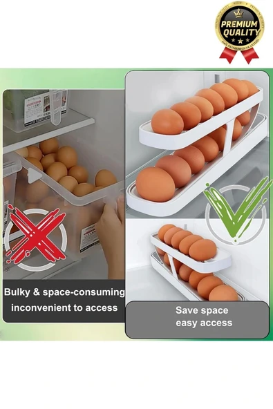 Premium Yer Tasarruflu Saklama Kabı Organizeri Plastik 2 Katlı Otomatik Buzdolabı Yumurta Standı - 3