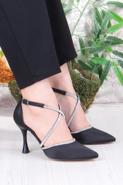 Fort 35693 Saten Çapraz Bantlı Biye Taşlı Topuklu Abiye Ayakkabı Kadın Ayakkabı ürün görseli