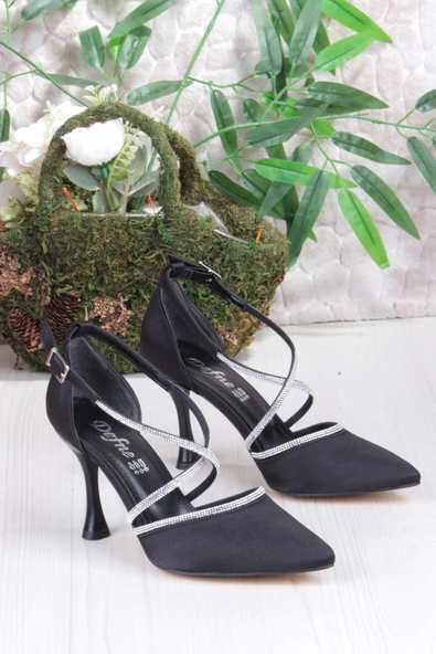 Fort 35693 Saten Çapraz Bantlı Biye Taşlı Topuklu Abiye Ayakkabı Kadın Ayakkabı - Resim 5