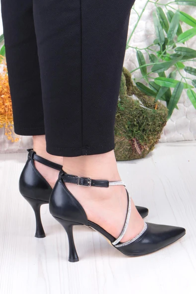 Fort 35693 Cilt Çapraz Bantlı Biye Taşlı Topuklu Abiye Ayakkabı Kadın Ayakkabı - Resim 4