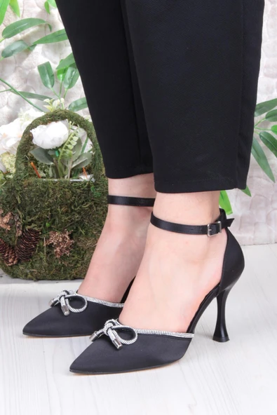 Fort 35695 Saten Fiyonklu Biye Taşlı Topuklu Abiye Ayakkabı Kadın Ayakkabı - 2