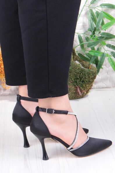 Fort 35693 Saten Çapraz Bantlı Biye Taşlı Topuklu Abiye Ayakkabı Kadın Ayakkabı - Resim 4