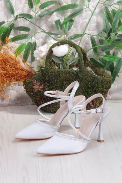 Fort 35691 Saten Biye Taşlı Topuklu Abiye Ayakkabı Kadın Ayakkabı - Resim 6