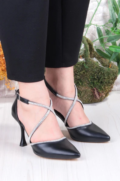 Fort 35693 Cilt Çapraz Bantlı Biye Taşlı Topuklu Abiye Ayakkabı Kadın Ayakkabı - Resim 3