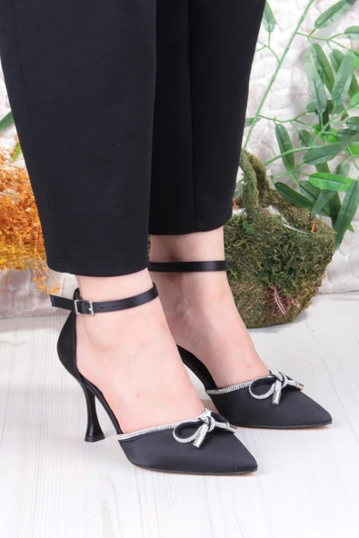 Fort 35695 Saten Fiyonklu Biye Taşlı Topuklu Abiye Ayakkabı Kadın Ayakkabı - 3