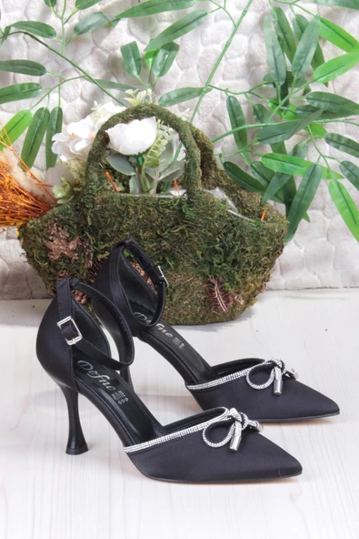 Fort 35695 Saten Fiyonklu Biye Taşlı Topuklu Abiye Ayakkabı Kadın Ayakkabı - 5