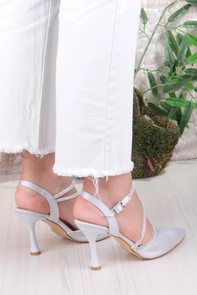 Fort 35691 Saten Biye Taşlı Topuklu Abiye Ayakkabı Kadın Ayakkabı - Resim 4