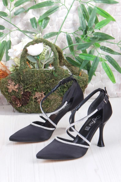 Fort 35693 Saten Çapraz Bantlı Biye Taşlı Topuklu Abiye Ayakkabı Kadın Ayakkabı - Resim 6