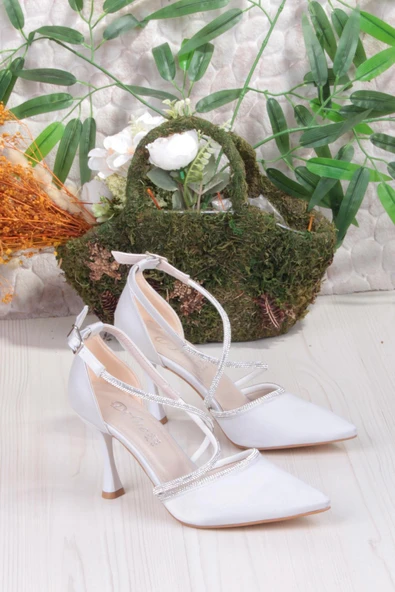 Fort 35693 Saten Çapraz Bantlı Biye Taşlı Topuklu Abiye Ayakkabı Kadın Ayakkabı - Resim 12