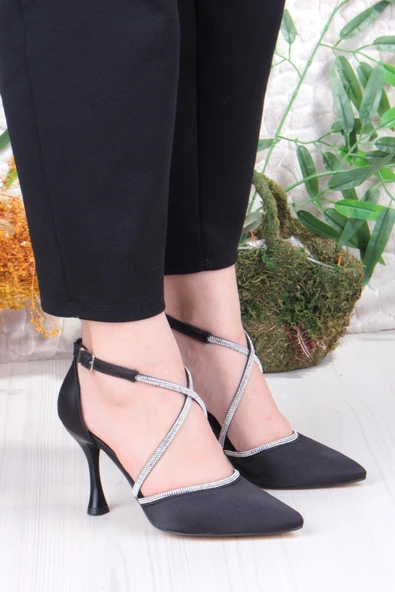 Fort 35693 Saten Çapraz Bantlı Biye Taşlı Topuklu Abiye Ayakkabı Kadın Ayakkabı - Resim 3