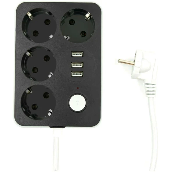 Akım Koruyuculu 3USB Port Hızlı Şarjlı 4Lü Priz - Resim 3