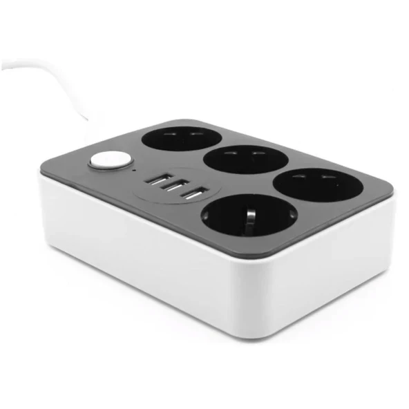 Akım Koruyuculu 3USB Port Hızlı Şarjlı 4Lü Priz - Resim 2