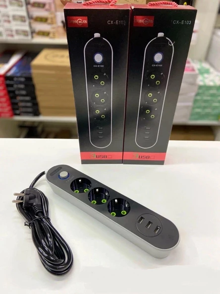 Akım Koruyuculu 3USB Port Hızlı Şarjlı 3Lü Priz - Resim 2