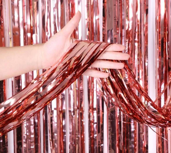 Rose Gold Püsküllü Kapı Perdesi - Parti, Bekarlığa Veda, Doğum Günü 1x2 m - 1