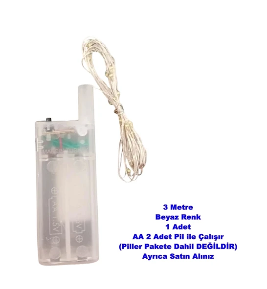 3mt Pilli Süsleme Ledi BEYAZ Peri Led (3 Metrelik Piller Hariç) ürün görseli
