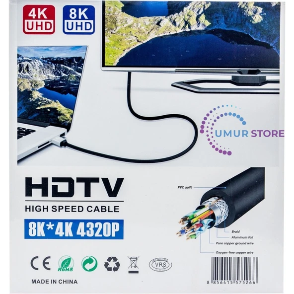 10M HDMI Kablosu 4K 60Hz, 8k, 4K 120Hz Destekli Altın Kaplama Konektör Dayanıklı Pvc - 2