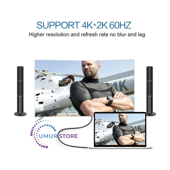 Type-C To Display Port Kablo 4K Görüntü Aktarım Kablosu 120 cm - Resim 5