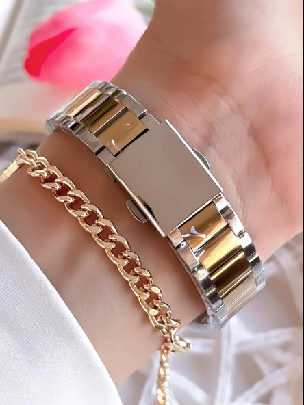 Ferrucci Çelik Kordon İyon Kaplama Özel Kasa 30 Mt Suya Dayanıklı Kadın Kol Saati+Bileklik L.03311.3 - Resim 3