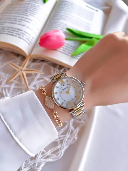 Ferrucci Çelik Kordon İyon Kaplama Kasa 30 Mt Suya Dayanıklı Kadın Kol Saati+Bileklik SY.13933.3 - Resim 2