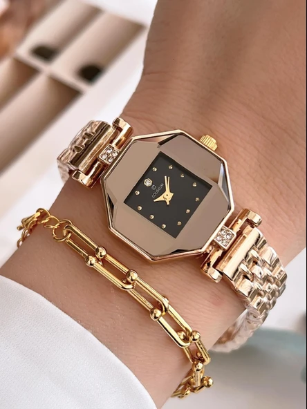 Coliseum Özel Tasarım Vintage Seri Aynalı Kasa Kadın Kol Saati+Bileklik Hediyeli CL8645.A06 ürün görseli