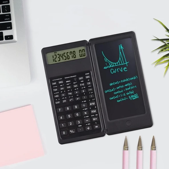 Silinebilir LCD Yazı Tabletli,Kalemli Katlanabilir Bilimsel Hesap Makinesi - Resim 3