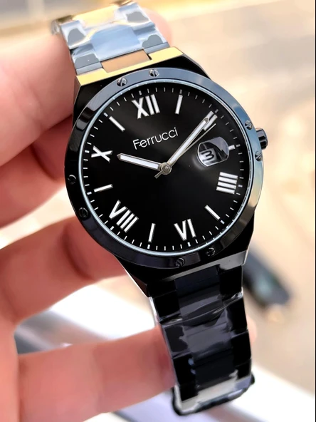 Ferrucci Çelik Kordon İyon Kaplama Takvimli Kadran 30 Mt Suya Dayanıklı Erkek Kol Saati - Resim 3