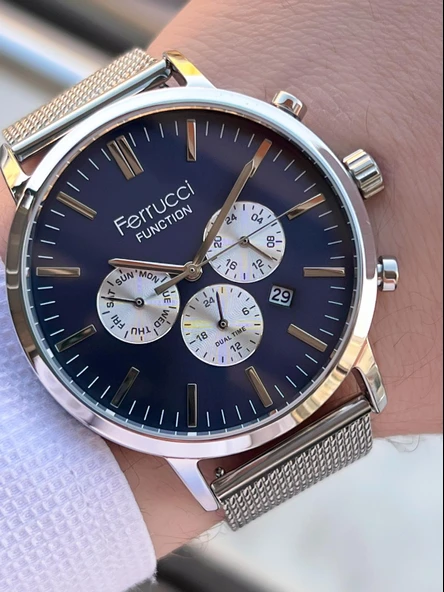 Ferrucci Çift Kordonlu Deri Ve Çelik Hasırlı İç Fonksiyonları Aktif 3 Atm Erkek Kol Saati EFC.03L.02 - Resim 4