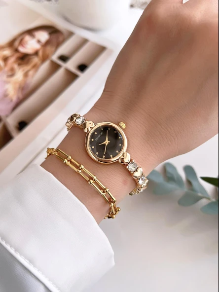 Coliseum Özel Tasarım Vintage Seri Taşlı Kordon Model Kadın Kol Saati+Bileklik Hediyeli CL8745.C02 - Resim 2