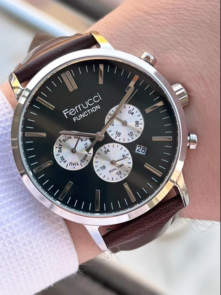 Ferrucci Çift Kordonlu Deri Ve Çelik Hasırlı İç Fonksiyonları Aktif 3 Atm Erkek Kol Saati EFC.03L.04