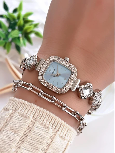 Coliseum Özel Tasarım Taşlı Kasa Ve Kordon Vintage Seri Kadın Kol Saati+ Bileklik Hediyeli CL8712.T4 ürün görseli