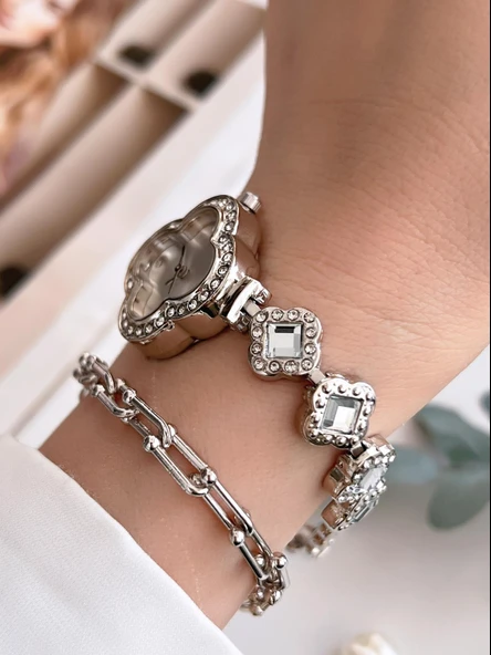 Coliseum Özel Tasarım Vintage Seri Full Taşlı Kadın Kol Saati+Bileklik Hediyeli CL8751.L05 - Resim 3