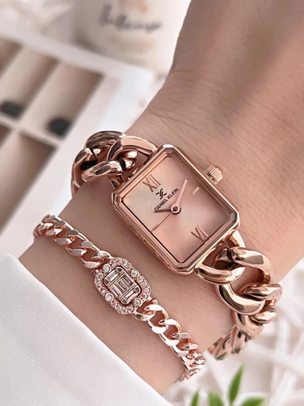 Daniel Klein Çelik Zincir Tasarım Kordonlu 30 Mt Suya Dayanıklı Kadın Kol Saati+Bileklik Z.10044.S5 ürün görseli