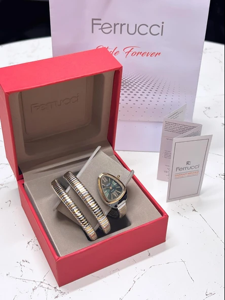 Ferrucci Yılan Dolamalı Çelik Kordon 2 Yıl Garantili 3 Atm Suya Dayanıklı Kadın Kol Saati C.03442.1 - Resim 4
