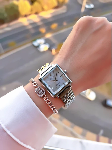 Ferrucci Kristal Camlı Çelik Kordon 2 Yıl Garantili 3 Atm Kadın Kol Saati+Bileklik NS.FRC.0041.L1 - Resim 2