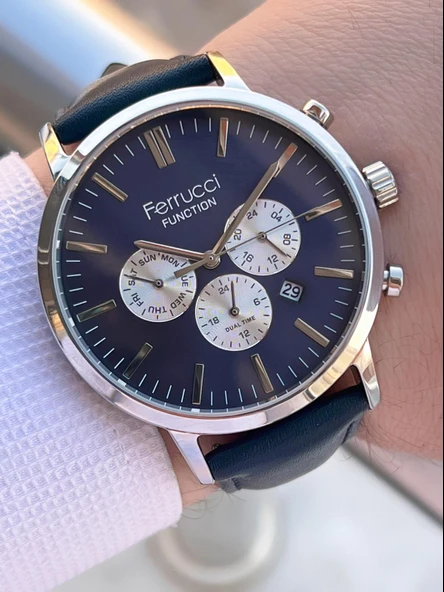 Ferrucci Çift Kordonlu Deri Ve Çelik Hasırlı İç Fonksiyonları Aktif 3 Atm Erkek Kol Saati EFC.03L.02 ürün görseli