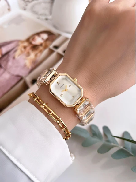 Coliseum Özel Tasarım Vintage Seri Taşlı Kordon Model Kadın Kol Saati+Bileklik Hediyeli CL8888.S01 - Resim 2