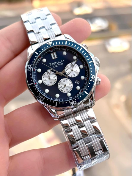 Ferrucci Çelik Kordon İç Fonksiyonları Aktif 30 Mt Suya Dayanıklı Erkek Kol Saati BMF.14042.2 - Resim 3