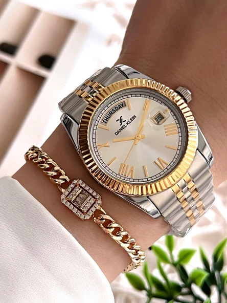 Daniel Klein Çelik Kordon Takvimli Kadran 30 Mt Suya Dayanıklı Kadın Kol Saati+Bileklik BFG.10038.G3 ürün görseli