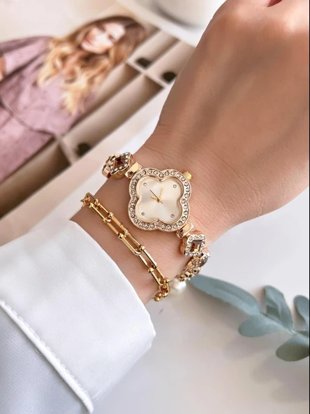 Coliseum Özel Tasarım Vintage Seri Full Taşlı Kadın Kol Saati+Bileklik Hediyeli CL8751.L01 - 2