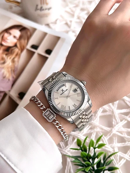 Daniel Klein Çelik Kordon Takvimli Kadran 30 Mt Suya Dayanıklı Kadın Kol Saati+Bileklik BFG.10038.G1 - Resim 2