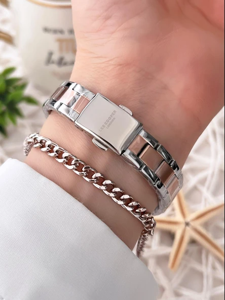 Lee Cooper Çelik Kordon 2 Yıl Garantili 3 Atm Suya Dayanıklı Kadın Kol Saati+Bileklik F.08006.350 - Resim 3