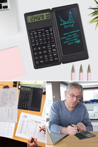 Silinebilir LCD Yazı Tabletli,Kalemli Katlanabilir Bilimsel Hesap Makinesi - Resim 7