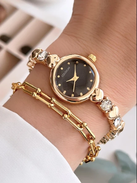 Coliseum Özel Tasarım Vintage Seri Taşlı Kordon Model Kadın Kol Saati+Bileklik Hediyeli CL8745.C02 ürün görseli